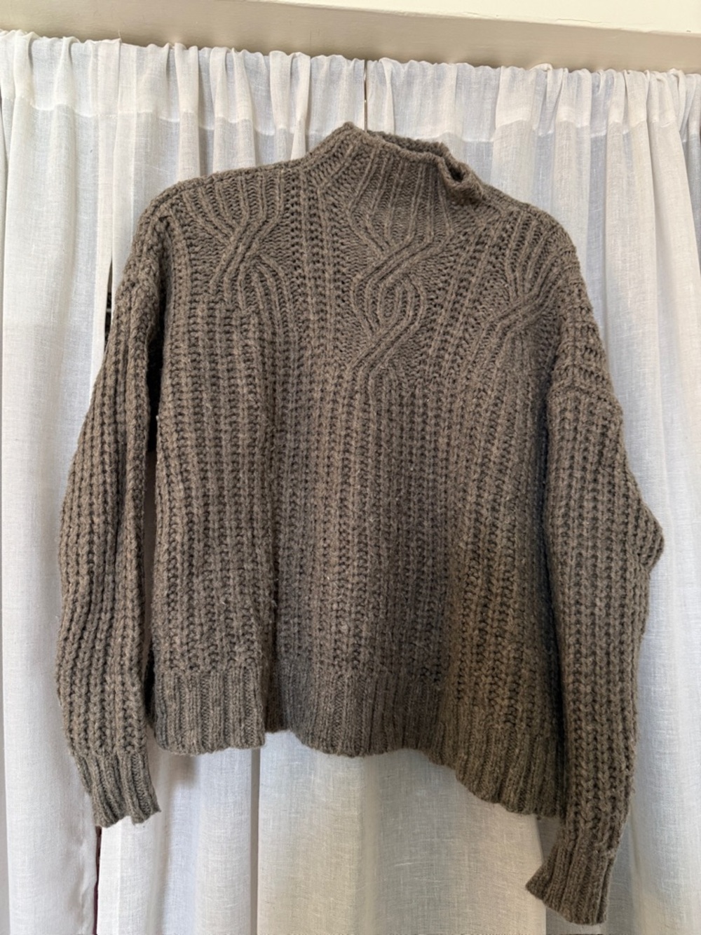 aerie Chunky Cable Mock Neck Sweater - Brown